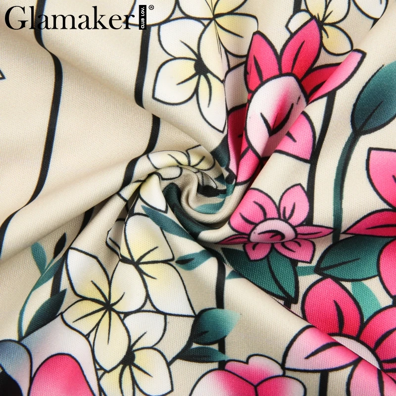 Glamaker летнее платье с цветочным принтом женское Пляжное Платье макси с разрезом и рюшами кружевное сексуальное вечернее платье с открытой спиной vestidos robe