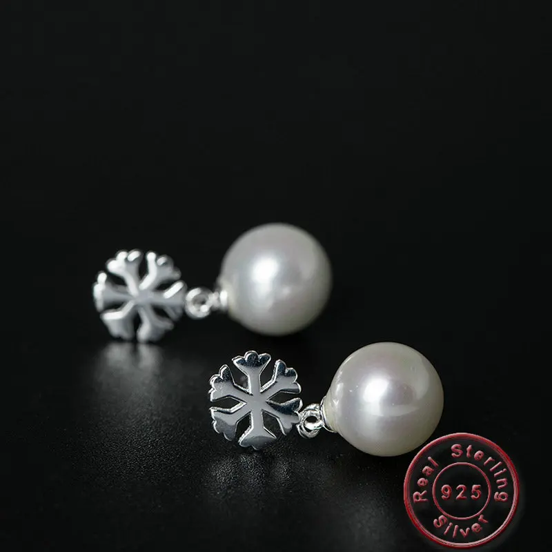 

Amxiu Small Snowflake Earrings Freshwater Pearl Earrings Handmade 925 Sterling Silver Jewelry For Women Girls Daily Accessories