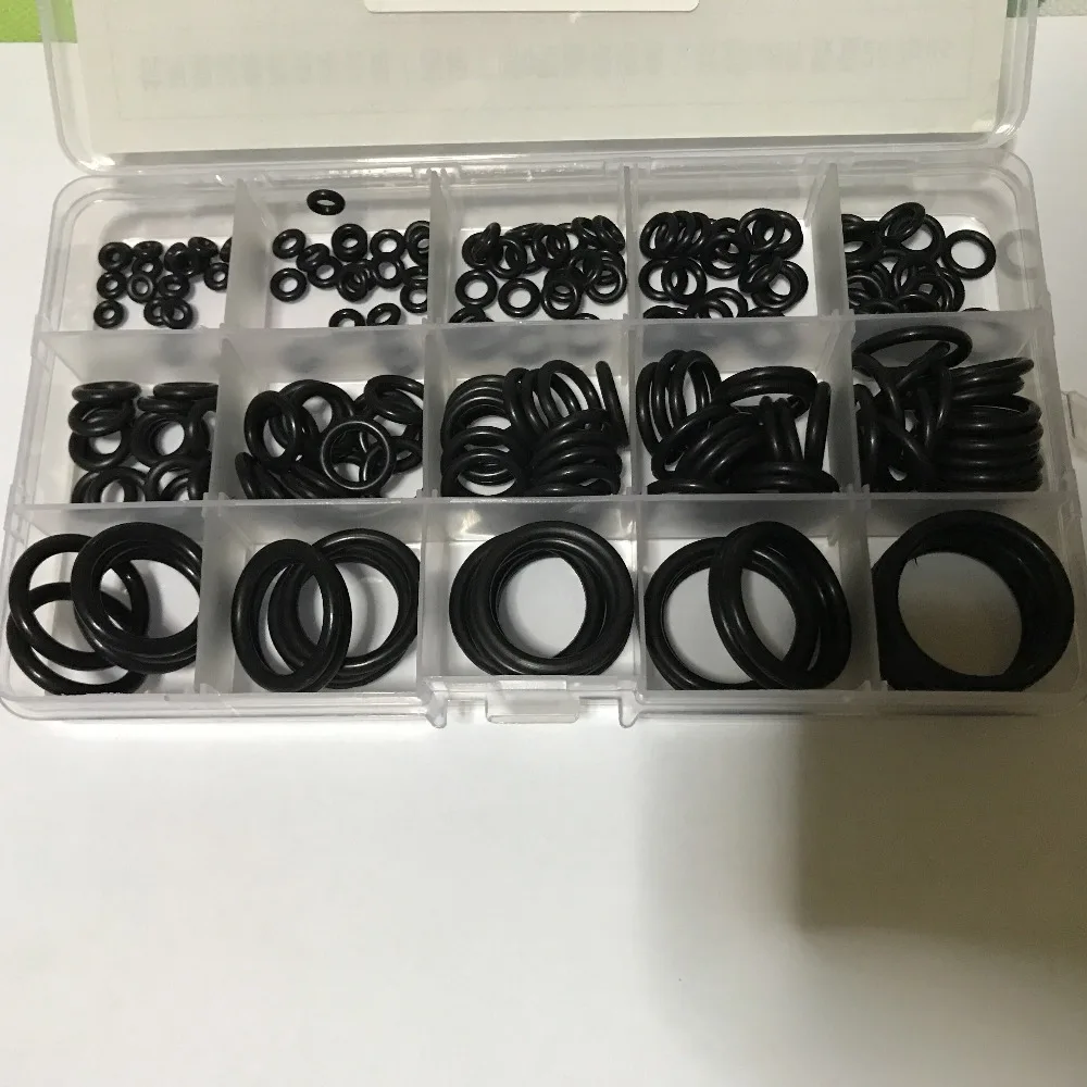 

200Pcs 15 Sizes Black NBR Rubber O Ring Gaskets O-Ring Kit Washer Sealing Assortment For Car