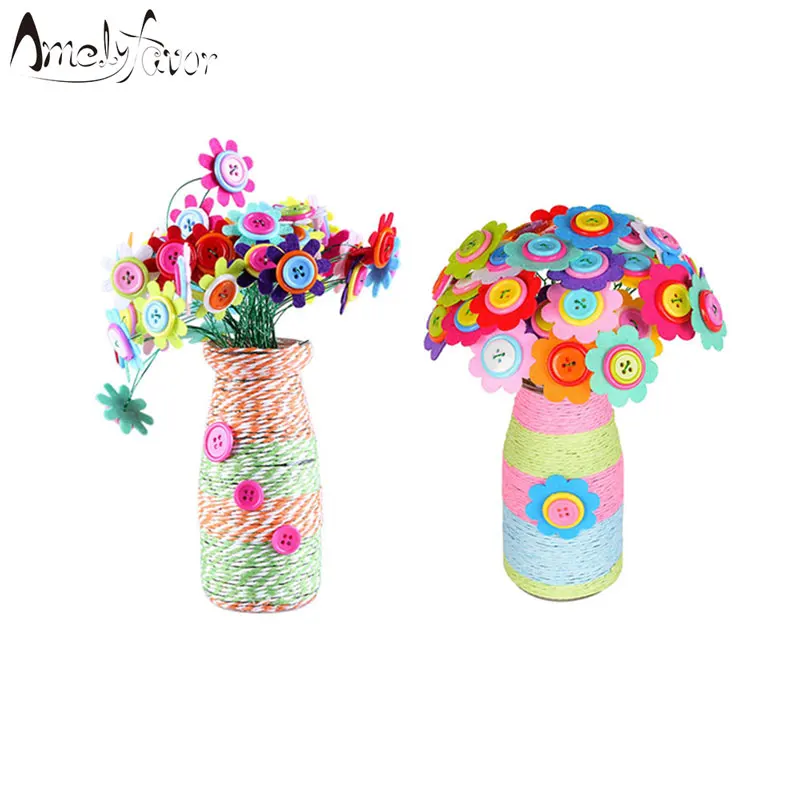 

Kids DIY Button Bouquet Flower Craft Kits Kindergarten Handmade Creative Toys for Children Button Flower Table Centerpiece