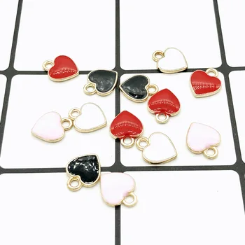 

10pcs/lot 10*12MM Peach Heart Shape Enamel Charms White Pink Red Black Color Heart DIY Jewelry Accessories