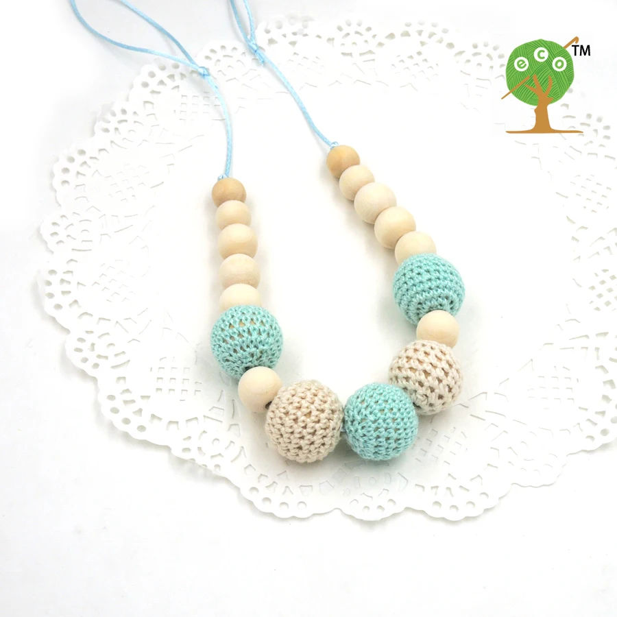 Drop shipping Mint teal cream crochet beads Teething necklace Breastfeeding mom necklace. baby teether shower gift EN14