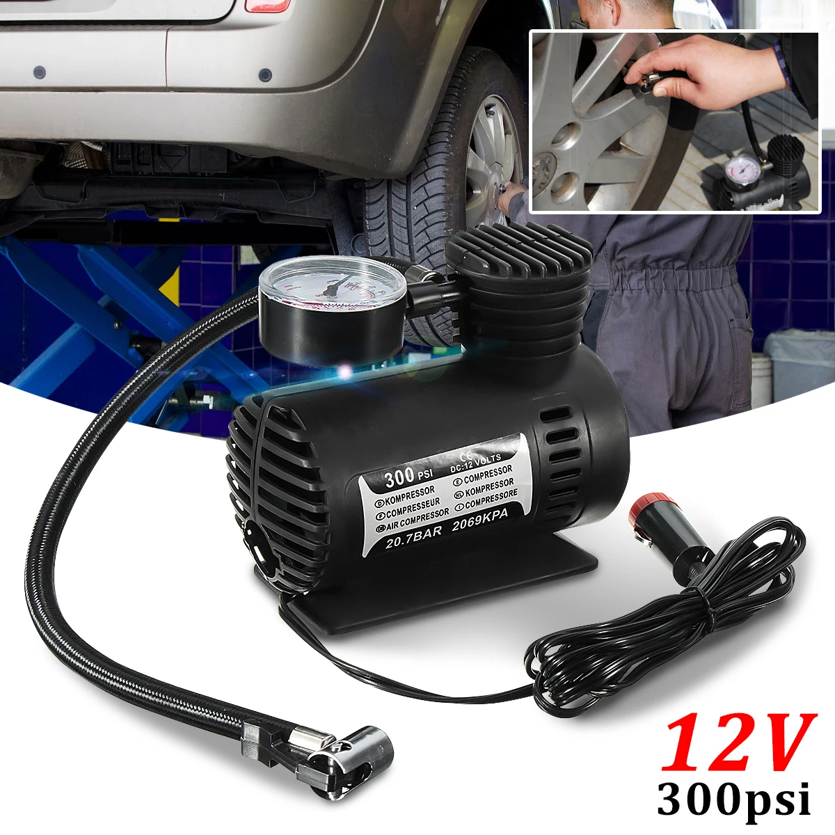 300 PSI 12V портативный автомобильный шинный инфлятор воздушный компрессор