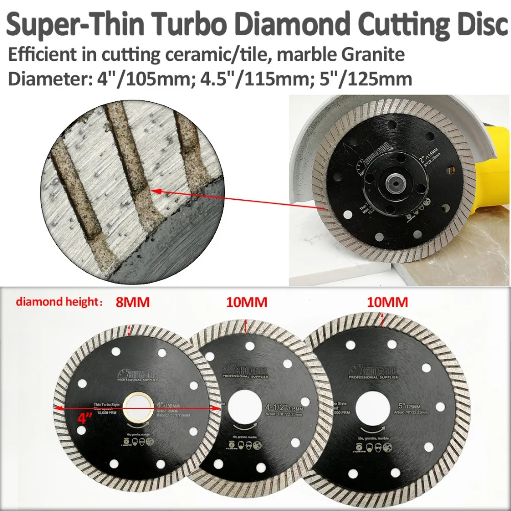 SHDIATOOL Алмазный супертонкий алмазный турбо лезвие керамическая плитка гранит режущий диск алмазное лезвие " 4,5" 5"