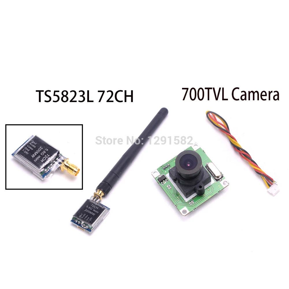

Mini TS5823L 5.8G 200mW 48CH / 72CH Wireless AV Audio Transmitter / 700TVL PAL / NTSC COMS Camera for 250 Robocat 270 Quadcopter