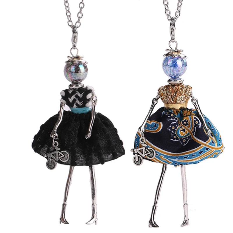 

New Women Doll Cute Black Long Necklaces & Pendant Hot Dress Baby Girls Maxi Necklace Brand Fashion Statement Jewelry