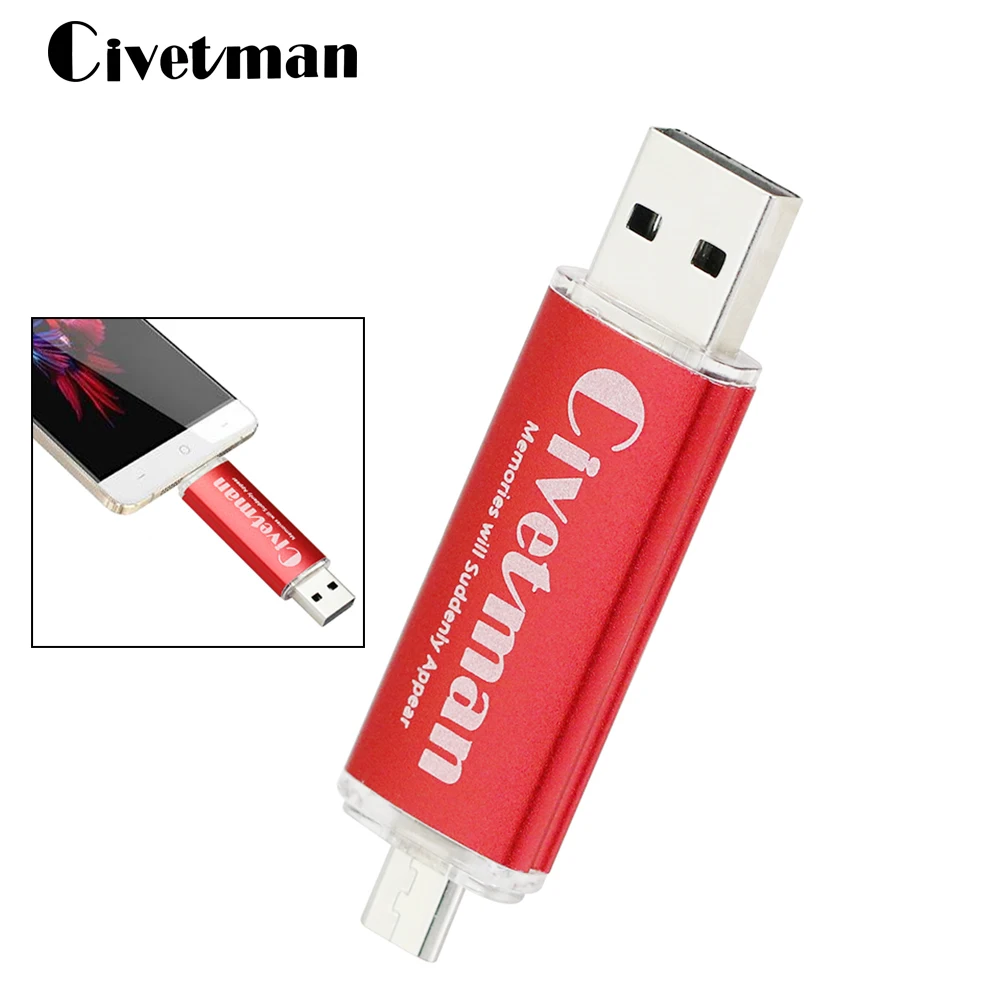 Дешевый Civetman флэш накопитель USB OTG 8 ГБ 16 ГБ 32 ГБ 64 ГБ USB 2,0 флэш памяти двойной мини ручка диск 128 г Pendrives для ПК и телефона Android