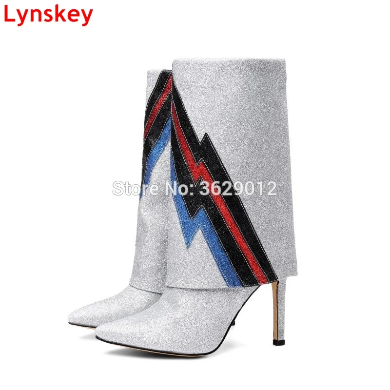 

Blue Red Black Colorful Women Boots New Glittered Ankle Boots Pointed Toe Stiletto High Heels Autumn Shoes