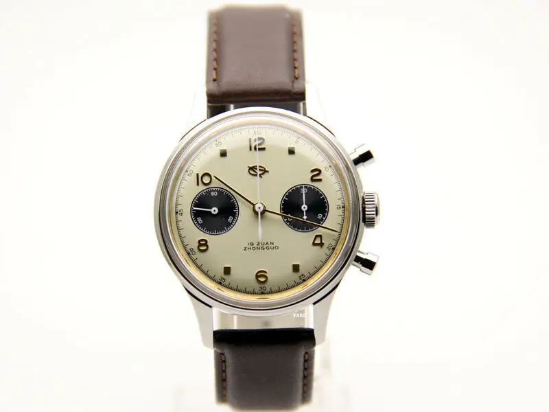

Seagull Mvt Pilot Vintage Wrist Watch Mens Chronograph Panda Face Retro 304 38MM 1963 Mechanical Panda Ivory Handwinding Black