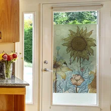 Оконная пленка на заказ, Электростатическая стеклянная пленка для душа, скраб для ванной комнаты, наклейки на окна, ретро подсолнух