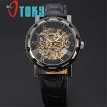 Montre Hommes De Luxe Classique En Cuir Noir pour Hommes Cadran Squelette Mécanique Armée Sport Montre-Bracelet relogio masculino