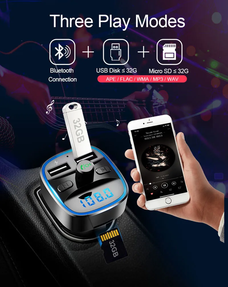 Bluetooth 5,0 FM передатчик Комплект беспроводной связи Bluetooth для автомобиля mp3 плеер уникальный дисплей экран Aux модулятор Handfree быстрое зарядное устройство