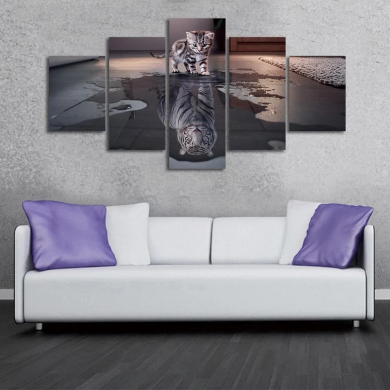 

5 Piece Cat and Tiger Canvas Art Wall Pictures HD Printed For Living Room Modern Canvas Prints New Year Animals Painting YK-12