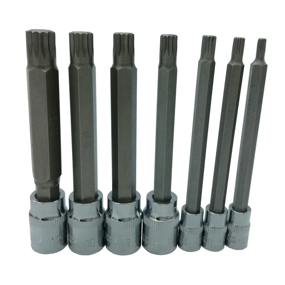 10pc 4 Inch Extra Long XZN Triple Square Spline Bit Socket Set Chrome Vanadium Socket Wrench S2 Bit Car Repair tool set