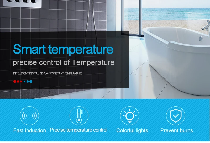 hm Shower System Double Waterfall Rainfall Large Ceiling LED Rain Shower Head Recessed Automatic Color Change Thermostatic Tap (2)