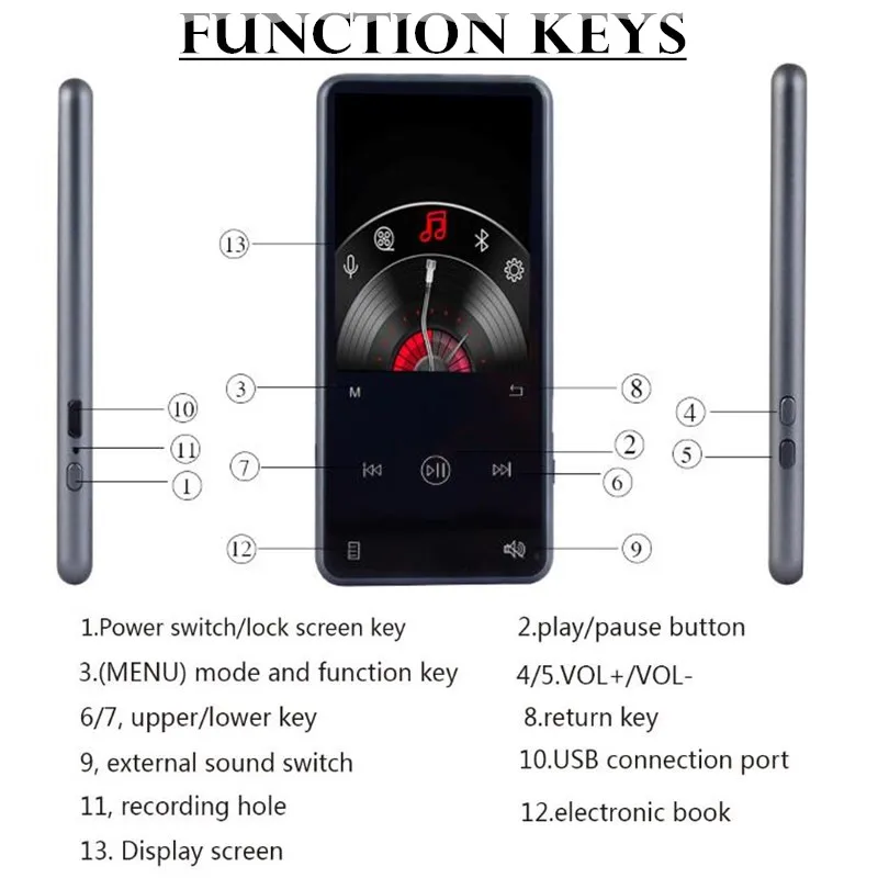 Беспроводной MP3 плеер 2 4 дюйма Bluetooth 1 Hi Fi HD MP4 без потерь стерео бас микрофон кабель