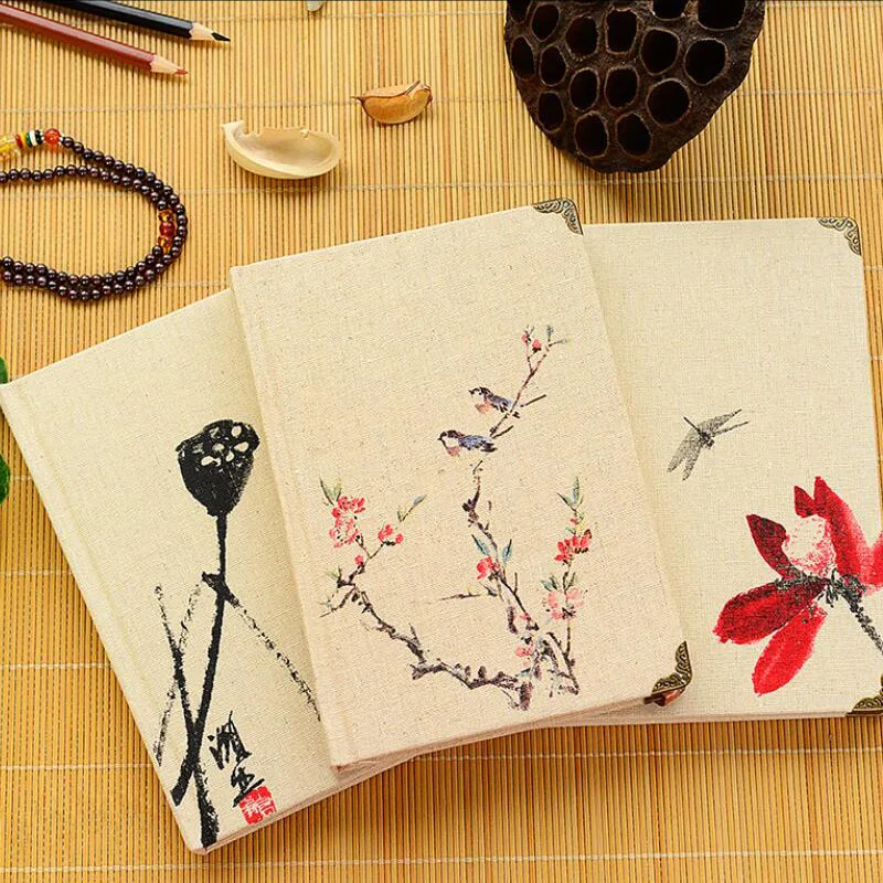 

Chinese style ink and ink linen notebook vintage business hardcover diary office gift notebook