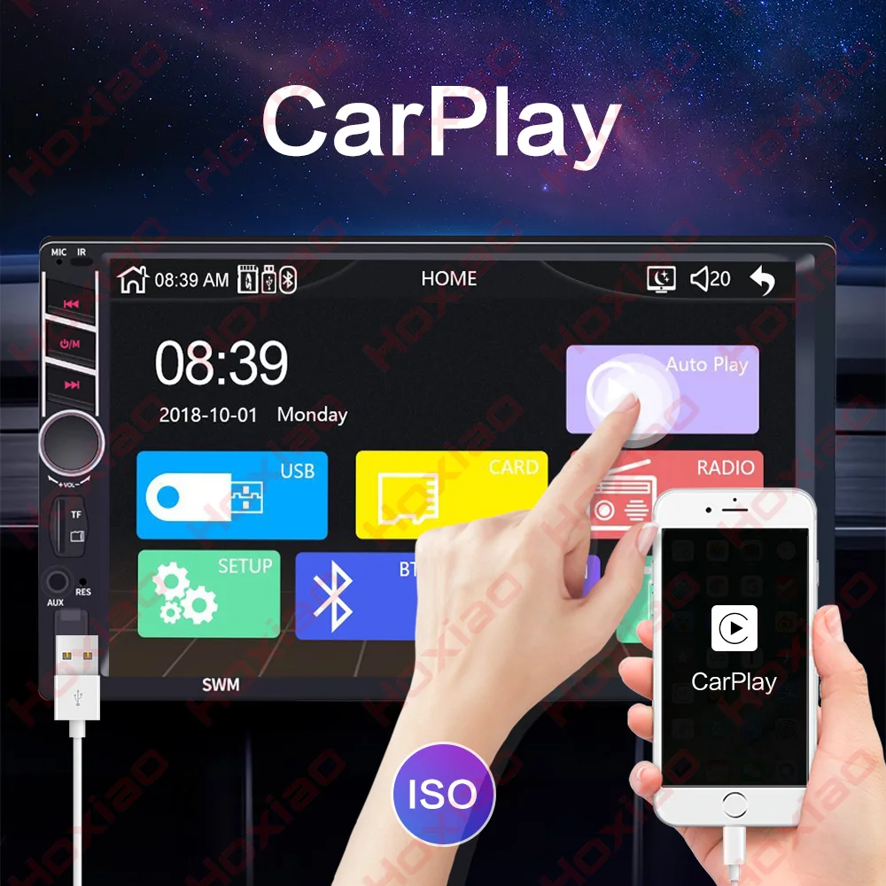 Carplay Android Авто 2 din Автомобильный Радио плеер с сенсорным экраном Зеркало Ссылка MP5 SD/FM/USB/AUX/Bluetooth " HD Автомобильный аудио 2DIN