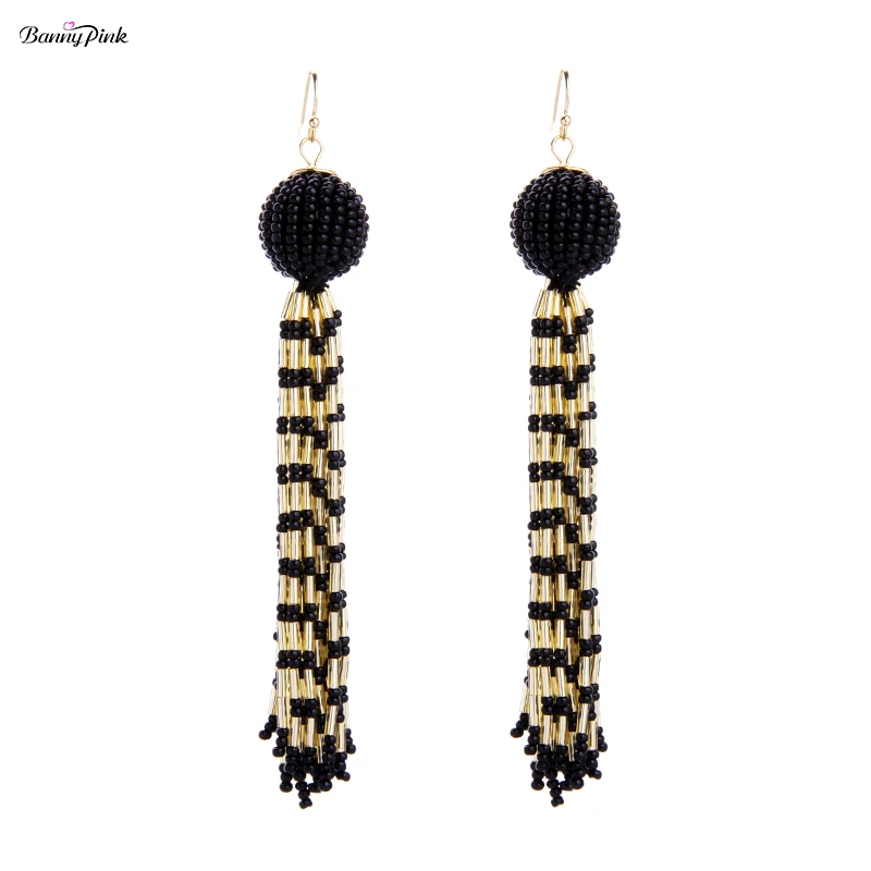 Chunky Rope Tassel Long Pendant Ethnic Drop Earrings for Women Metal Bead Dangle
