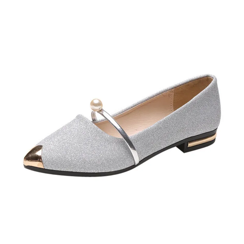 

woman flats 2018 spring and summer new pointed flat with pearl single shoes female wild flat shoes student shoes Peas shoes #35
