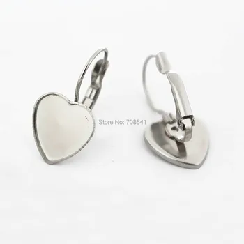 

Stainless Steel Clip Hook Earrings Settings Blanks 12mm Heart Bezel Glass Cabochons Bases Ear Wire Earrings Findings