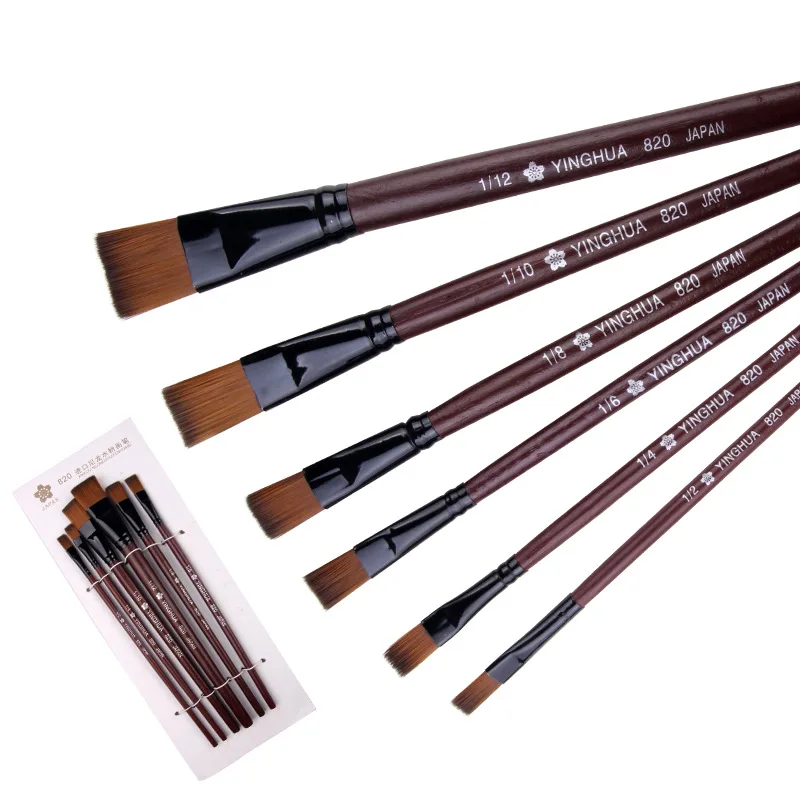 

6pcs /set Wool Sheep Flat Tail Oil Painting Brush Kids Watercolor Gouache Painting Pen Wooden Handle Paint Brush Set Drawing Art