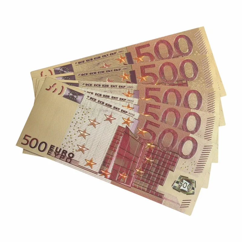 

50pcs Sets 24K Gold Banknote Colorful Gold Plated Euro 500 Gold Foil Banknote Business & Christmas Promotion Gifts