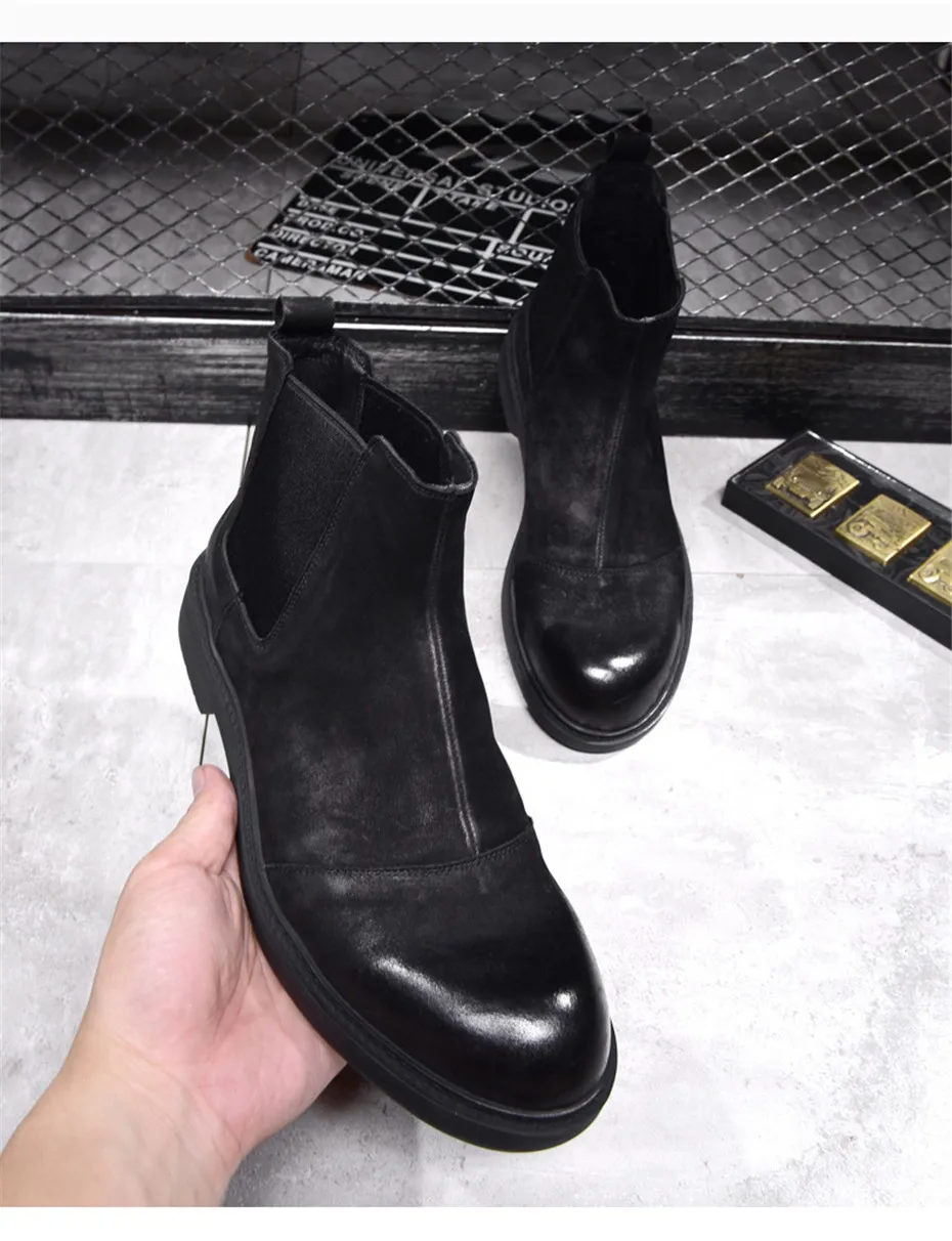 NINYOO/высококачественные зимние мужские ботинки; ботинки «Челси» из натуральной кожи с мехом; деловые износостойкие ботильоны в байкерском стиле Martin; Рабочая обувь; 44