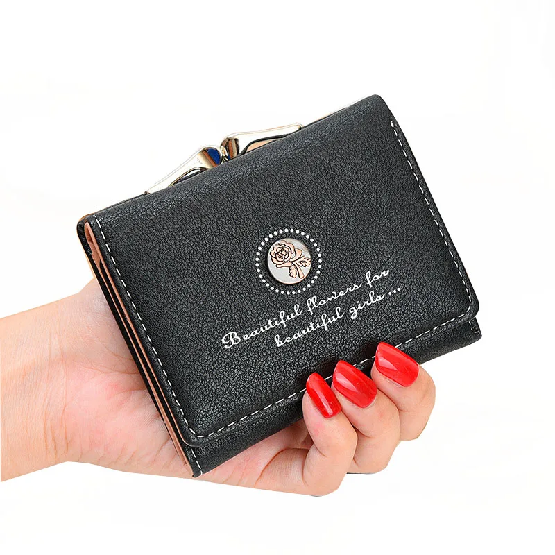 

Wallet Women Three folding Wallet Rose Flower Short Multi-function Coin Purse Multi-card PU leather Fashion wallet 2019