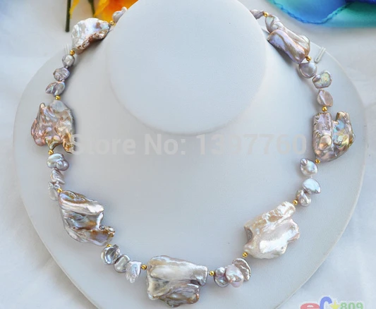 

Miss charm Jew.131 18" LAVENDER BAROQUE KESHI REBORN PEARL NECKLACE 14KGP