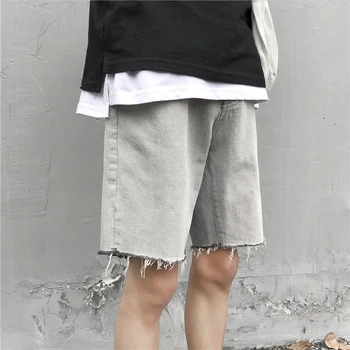 

2019 New Arrival Summer Denim Shorts Men Gray Washed Tassel Vintage Short Jeans Casual Streetwear Brand Clothing