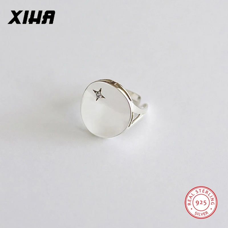 

XIHA Genuine 925 Sterling Silver Rings for Women Simple Round Star Minimalist Adjustable Ring Hiphop S925 Silver Jewelry