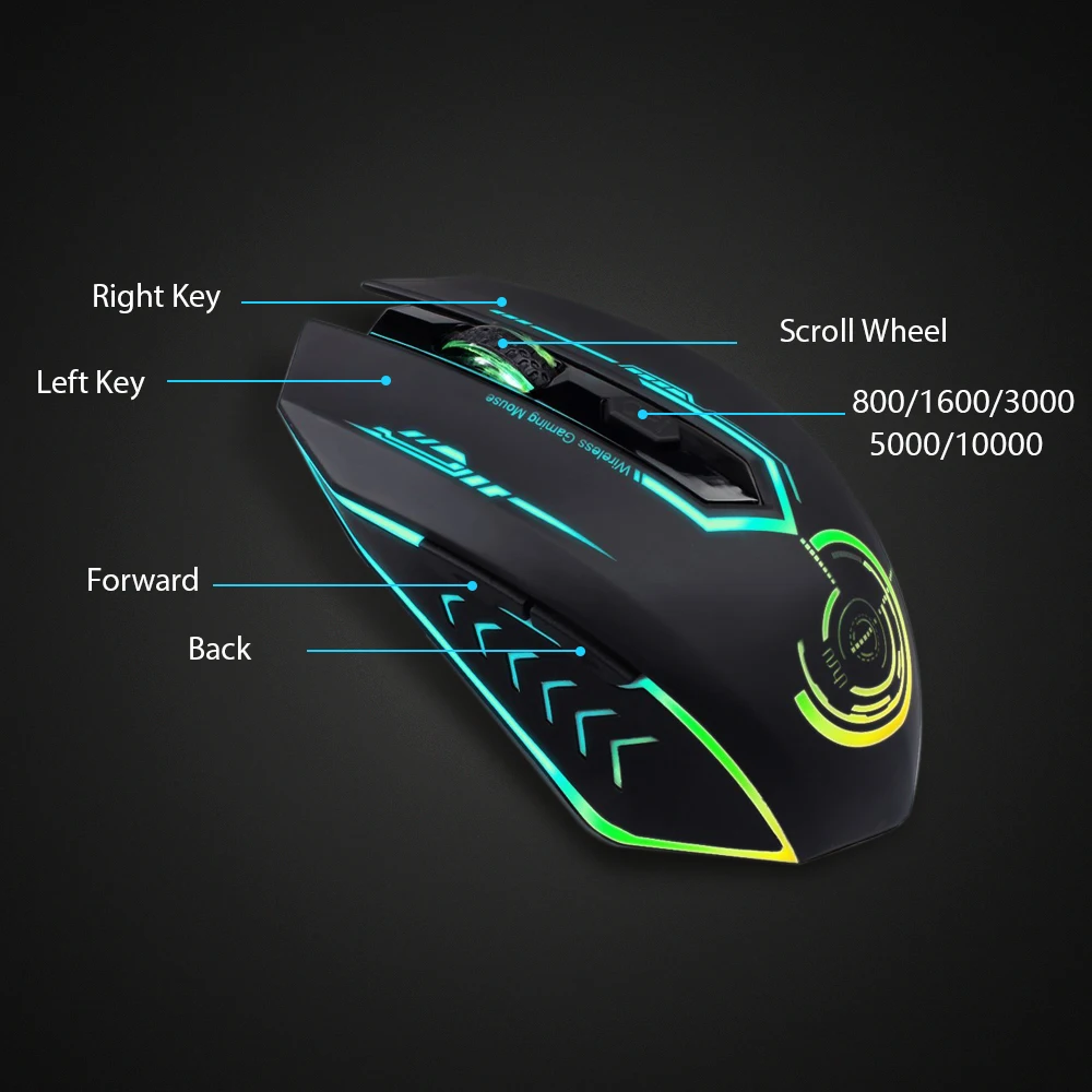 Uhuru Gaming Mouse 2.4g Rechargeable Wireless 5 Buttons Changeable Led