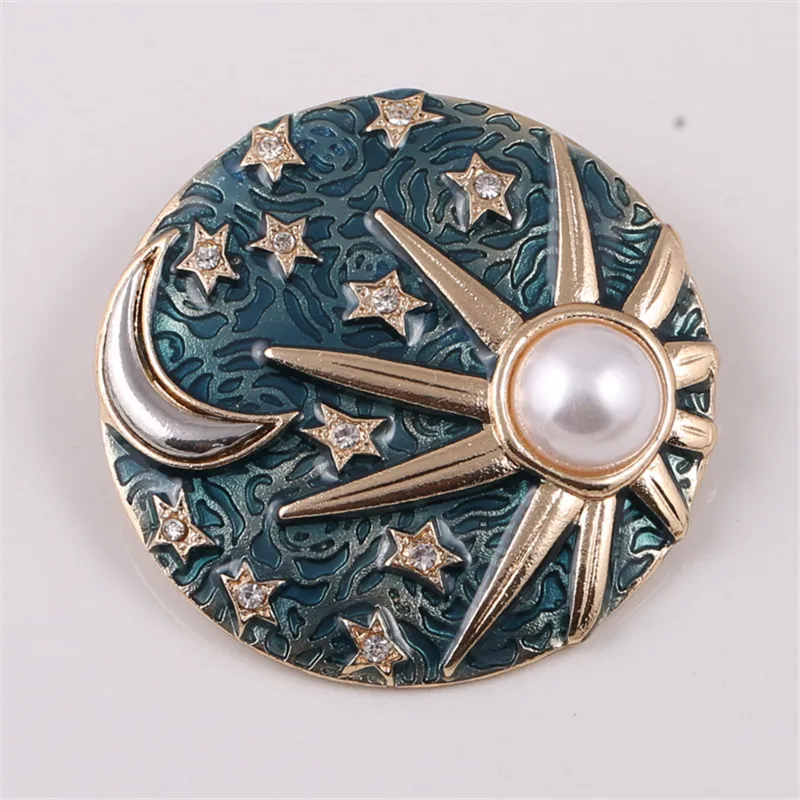 UALGL Fashion Jewelry Round Enamel Stars Moon Sun Crystal Brooch Lapel Pins and brooches Men