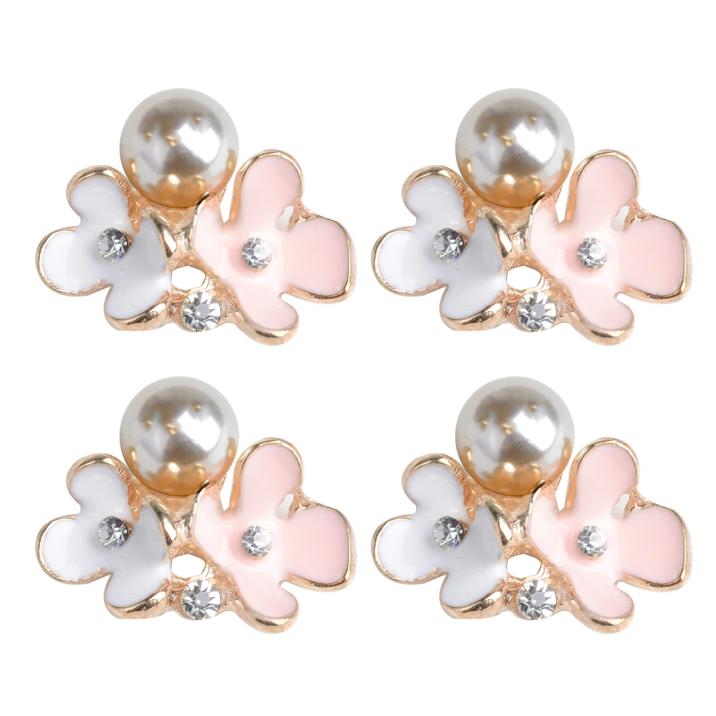 10X Pearl Flowers Buttons Flatback Embellishment for Wedding Bouquet Making Card Dress Decor DIY Headband Hair Bow Accessories