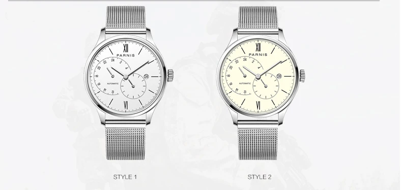 Новое поступление 2018 Горячие Parnis автоматические часы для мужчин ультра тонкая сетка сталь Группа кожаный ремешок для мужчин деловые часы