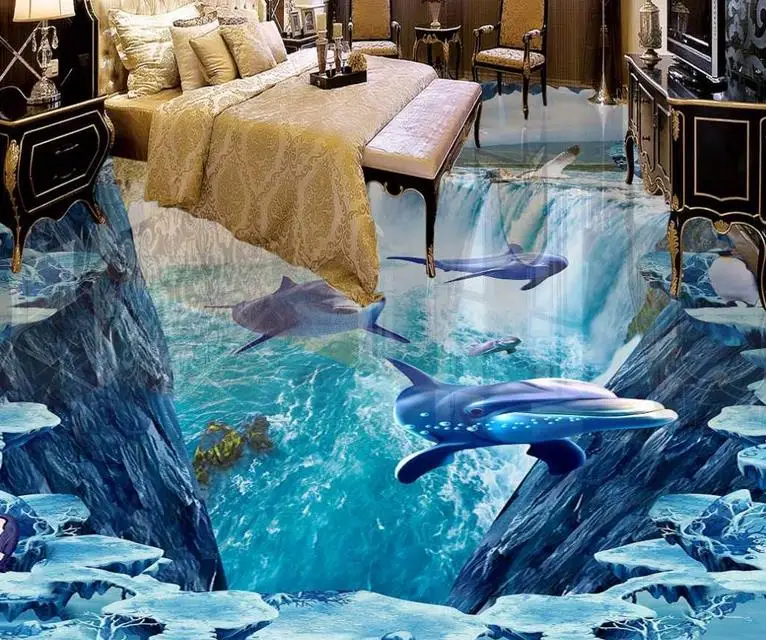 

3d flooring pvc wallpaper Custom 3d floor waterproof wallpaper for bathroom Snow flow self adhesive flooring wallpaper luxus