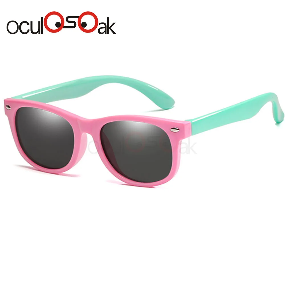 Pink Light green Гибкие поляризованные солнцезащитные очки для детей, детские черные солнцезащитные очки для маленьких девочек, солнцезащитные очки для мальчика, очки От 2 до 11 лет, детские очки - Цвет линз: Pink Light green