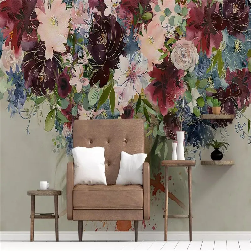 Hand-painted watercolor beauty rose flower wall professional production mural wallpaper wholesale custom poster photo wall Hand-painted watercolor beauty rose flower wall professional production mural wallpaper wholesale custom poster photo wall