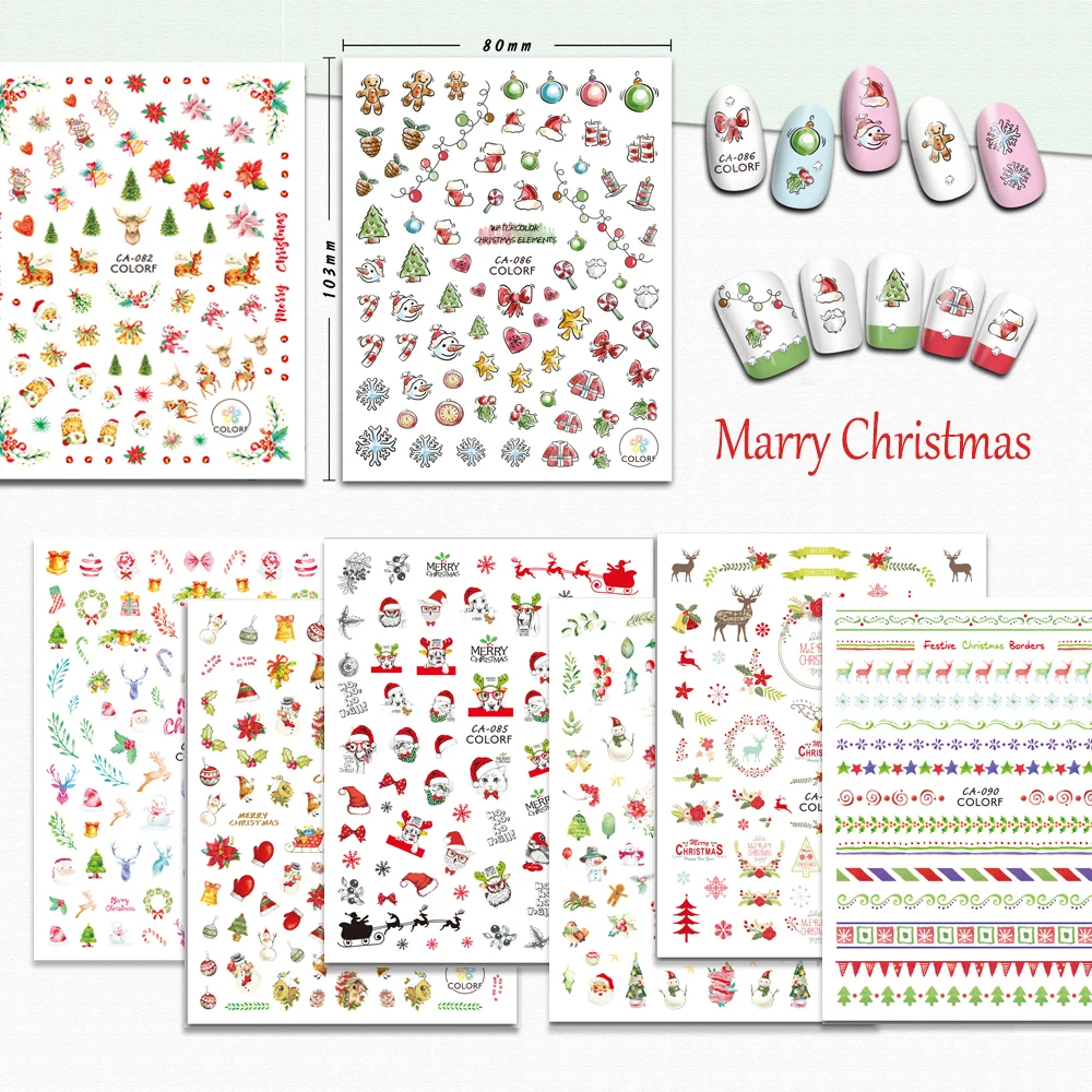 

1Sheets Christmas Gift Fall Autumn Sea Designs Nail Art Stickers 3D Adhesive Decoration Manicure Decor Decals Foils TRCA073-090