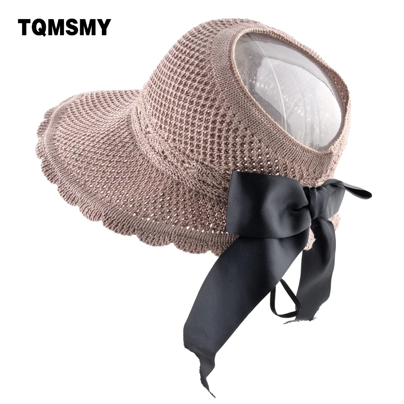 

TQMSMY Women's Summer Straw Hats With Bow-knot Ladies Wide Brim Sun Cap Anti-UV Ponytail Beach Hat Solid Color Floppy Caps TMP72
