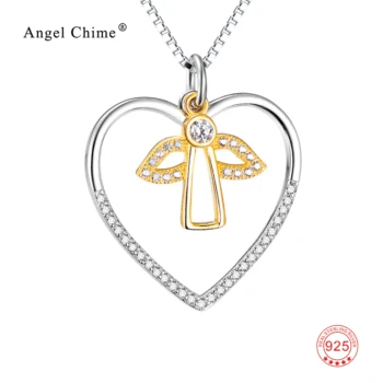

925 Sterling Silver Necklace Pendant Gold Angel Wings Embedded Pendant Love Heart Hollow Necklace Jewelry Gift For Women Jewelry