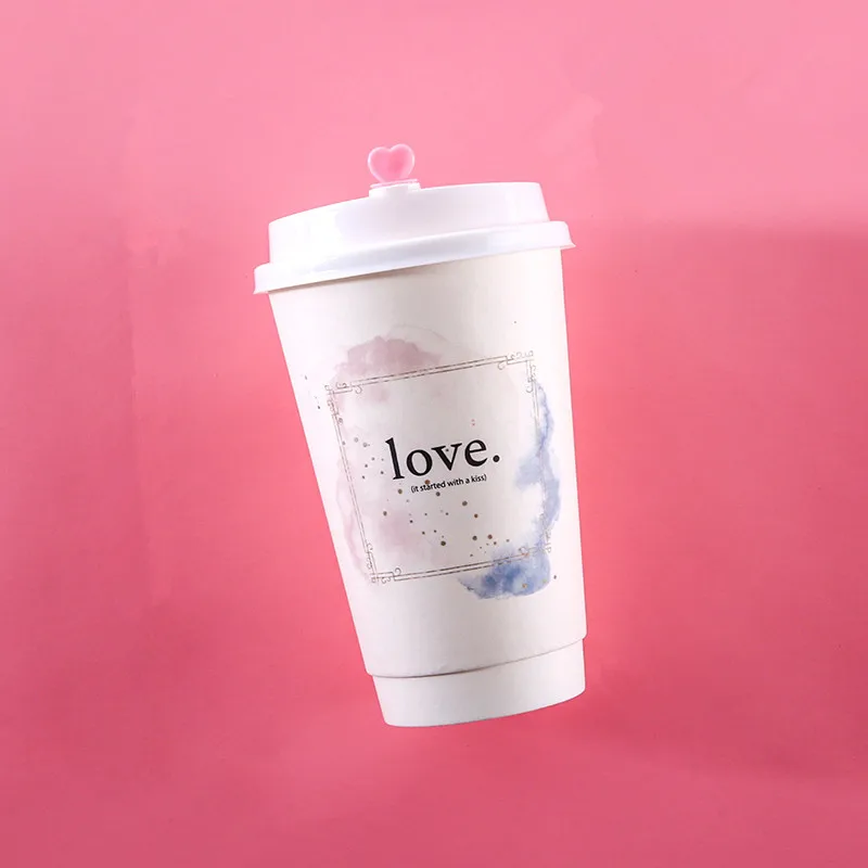 50 шт креативный толстый бумажный стаканчик для кофе 500 мл одноразовые двухслойные горячий/холодный напиток на вынос упаковочные чашки с крышкой любви