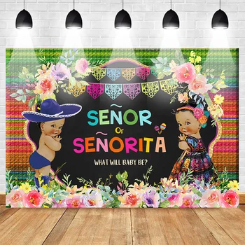 

Gender Reveal Backdrop for Photography Mexico Theme Flower Background Baby Shower Newborn Party Backdrops Photo Shoot