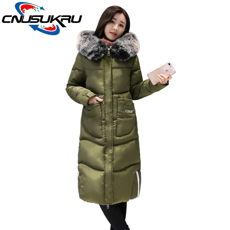 Warm High Quality 2017 Winter Women Down Cotton Coat Knees