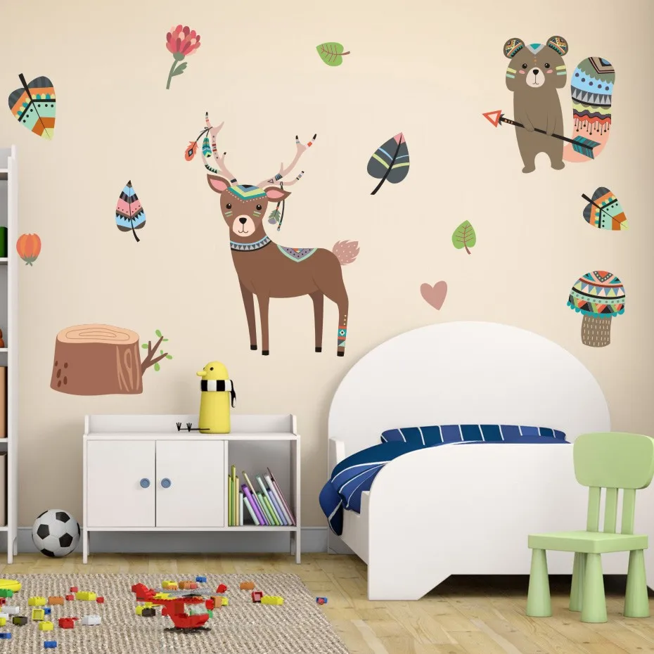 Nordic Style Cartoon Animals Fox Deer DIY Wall Sticker For Kids Rooms Nursery Removable Wall Decals Art Posters Funny Home Decor