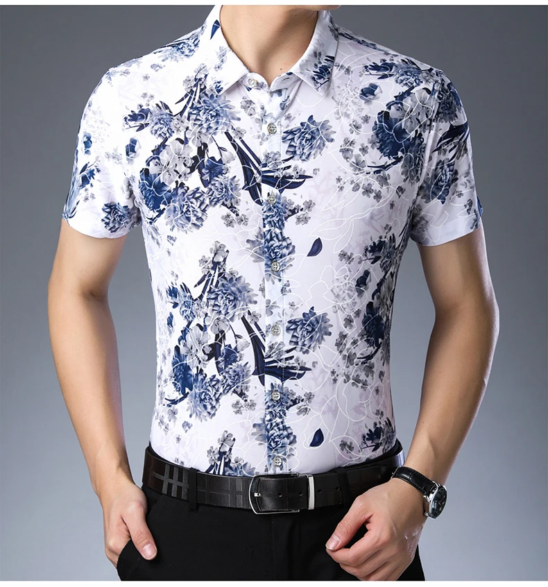 Брендовая Повседневная летняя приталенная Цветочная гавайская рубашка с коротким рукавом, Мужская Уличная одежда, мужская одежда, модные рубашки Джерси 217