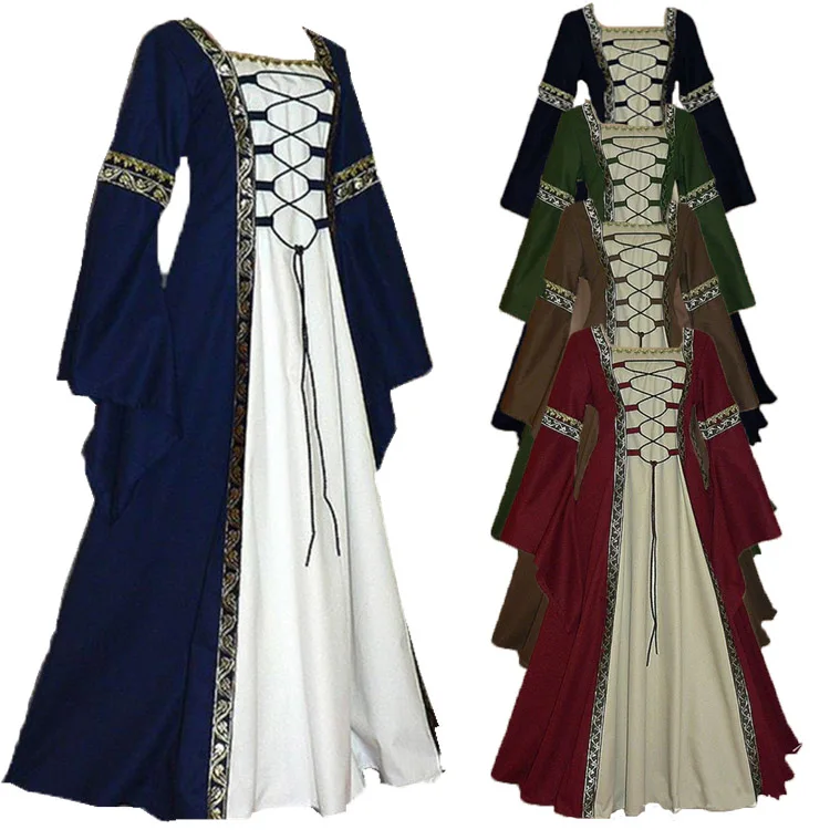 

S-XXXXXL Halloween Vintage Femmes Vintage Medieval dress Robe Cosplay Costume Princess Renaissance Gothique Robe Moda Feminina
