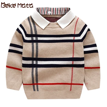

Kids Sweaters Autumn 2019 Plaid Toddler Boy Sweater Long Sleeve Fake Two-Piece Knitted Boys Pullover Children Clothing 2-7Y