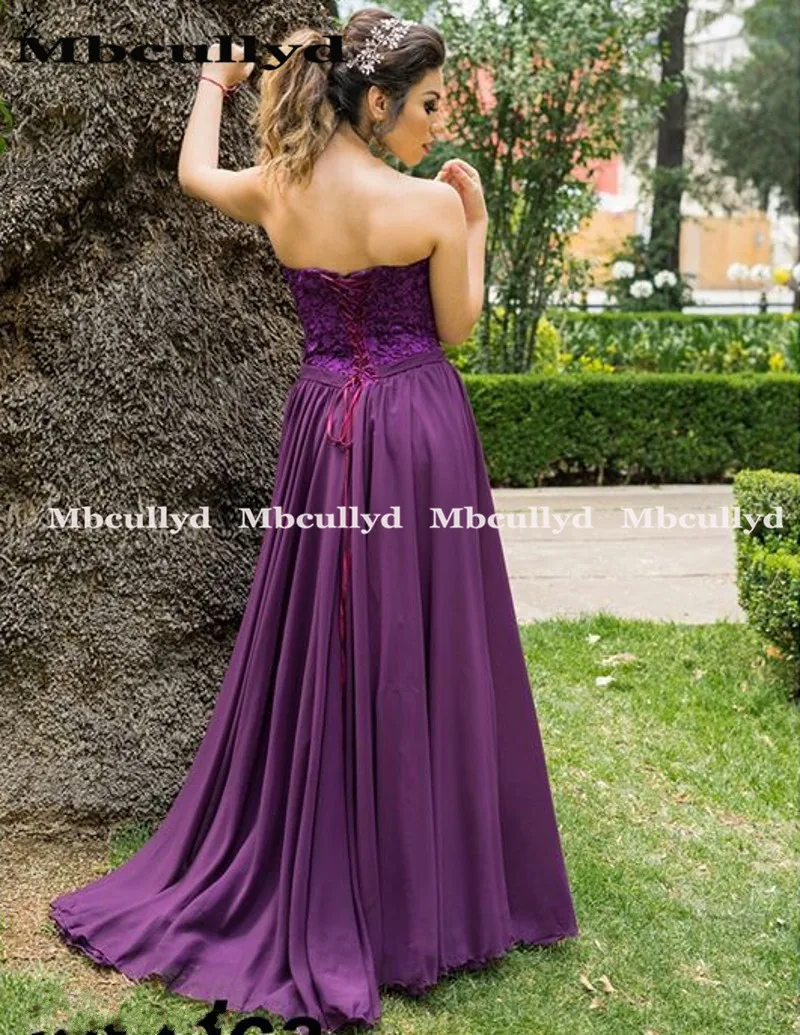 Mbcullyd темно-фиолетовые длинные свадебные платья 2019 воздушная шифоновая и симметричные Аппликации из кружев платье для свадебной вечеринки